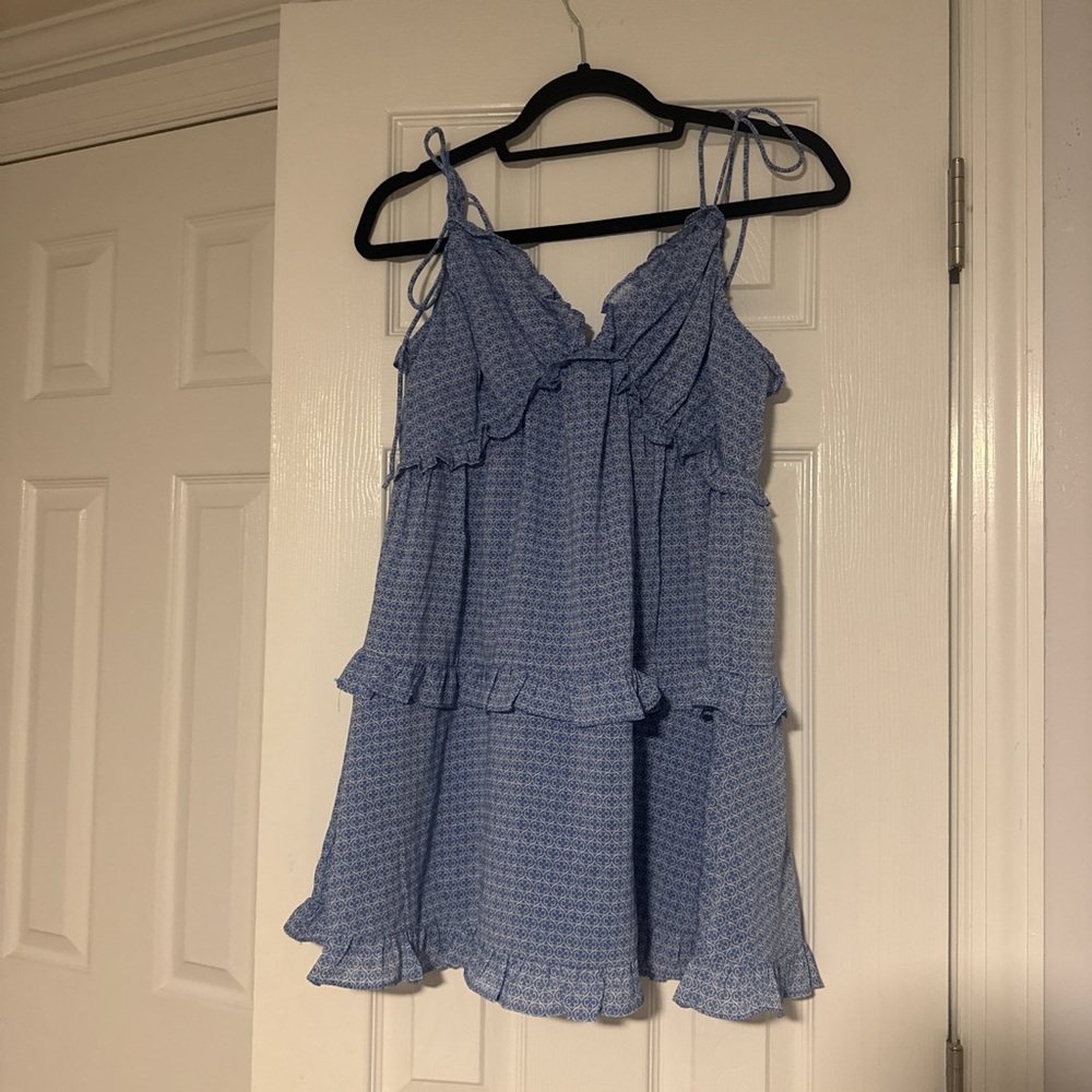 Blue Ruffled Sleeveless Dress